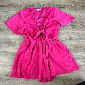 Pink Lily Pink Short Sleeve Romper with Tie Bust Size Large